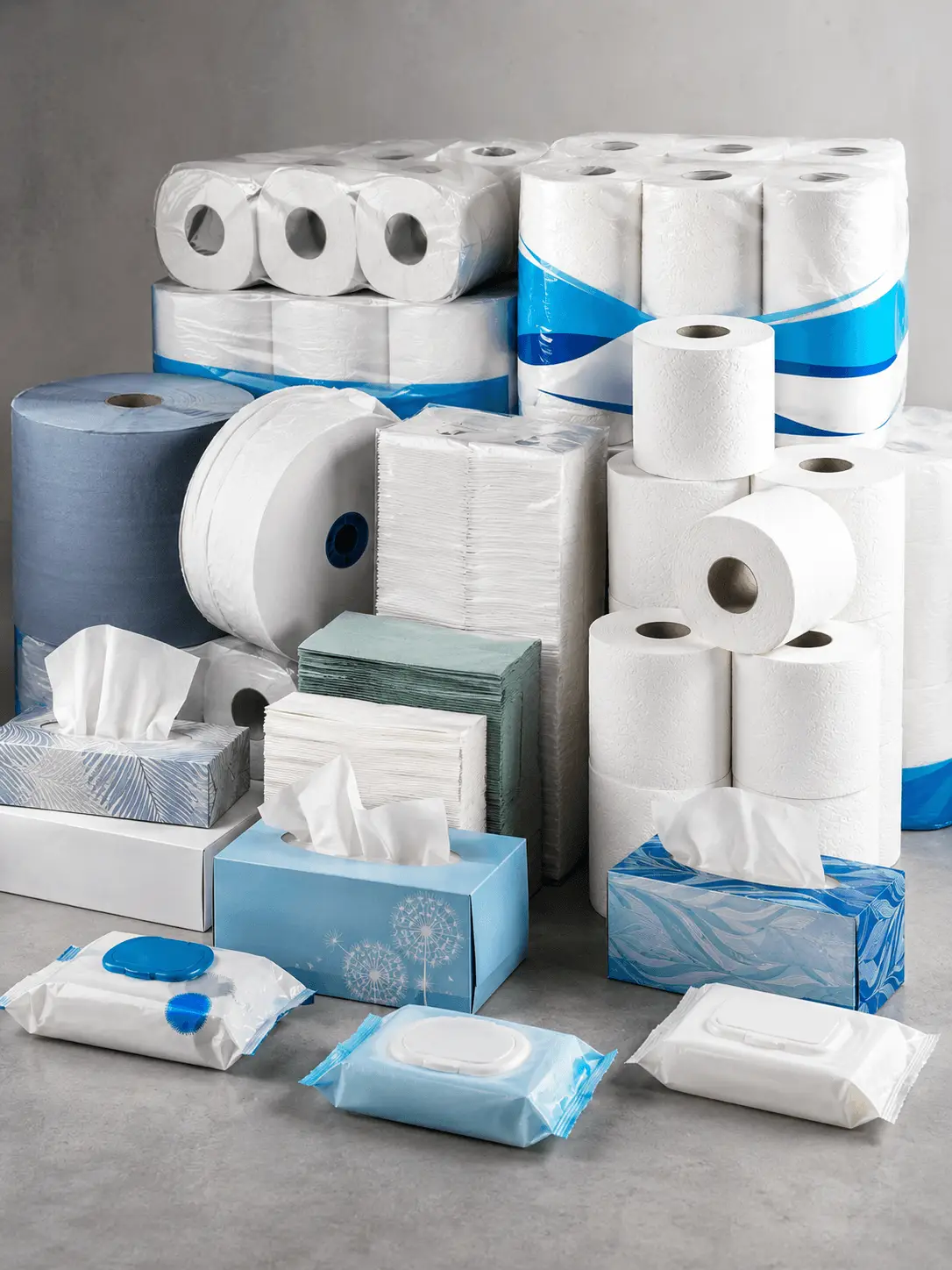 Toilettenpapier, Taschentücher und Hygieneprodukte